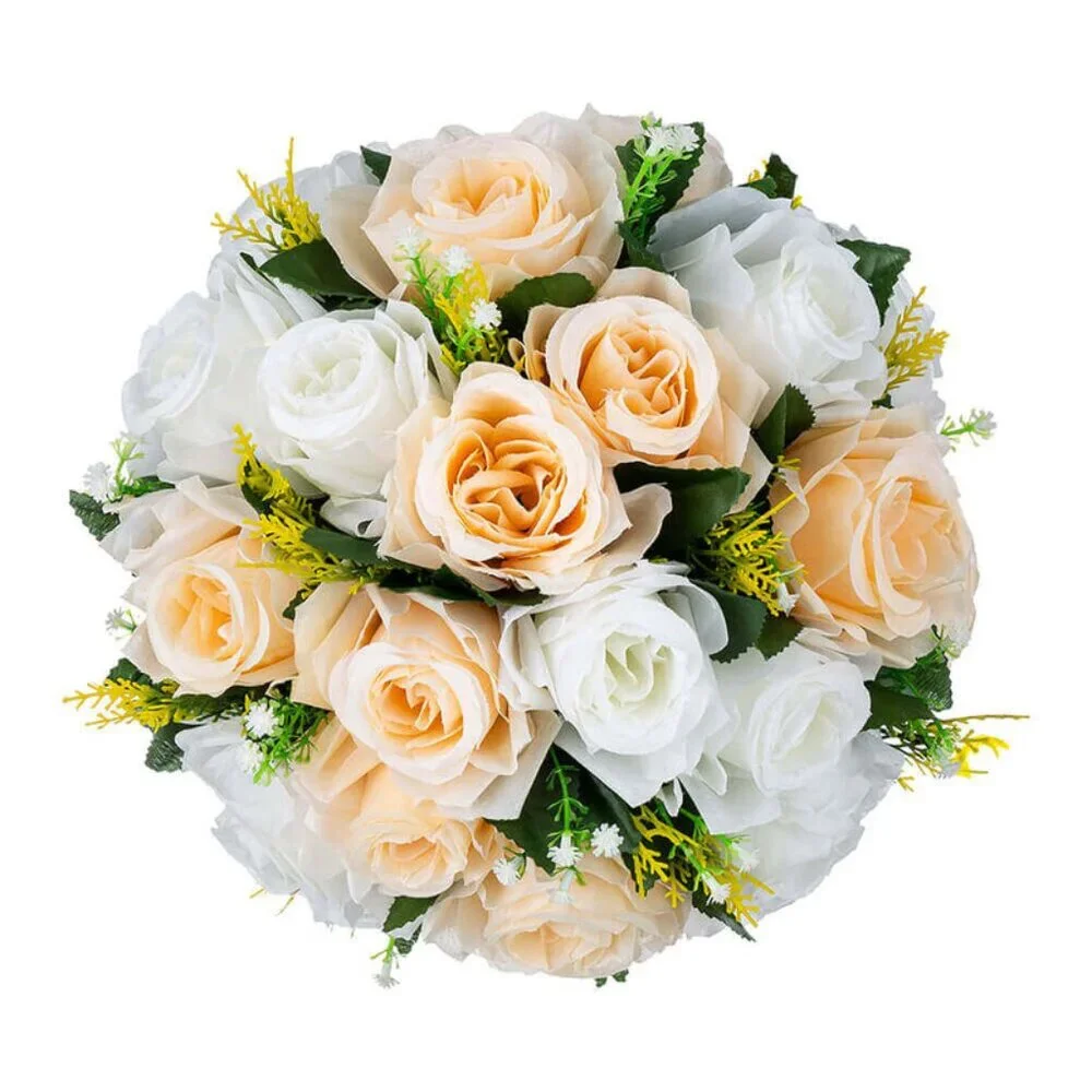 Silk Flowers Rose Centerpiece Peach White Flowerball Set, Wedding, Party